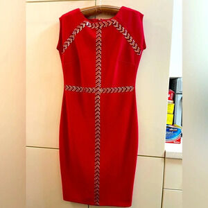 COLLEEN LOPEZ evening, party , holiday midi dress rivets Size XS RED